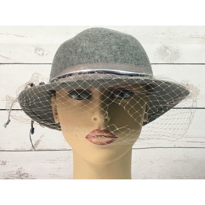 Lancaster s 100% Wool Vintage Fedoria Gray Hat with Veil   eb-75183585
